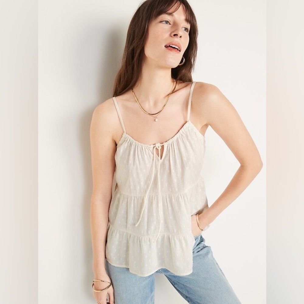 Old Navy Textured Clip-Dot Tiered Tie-Neck Bustier Cami Top Ivory Plus Size 4X - Picture 5 of 6